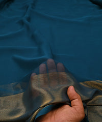 Teal Georgette Fabric with Gold Border
