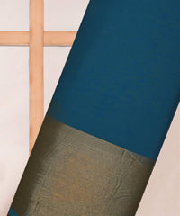 Teal Georgette Fabric with Gold Border