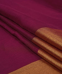 Wine Georgette Fabric with Gold Border