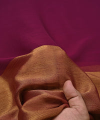 Wine Georgette Fabric with Gold Border