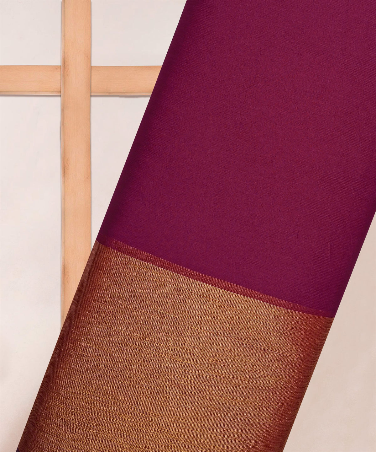 Wine Georgette Fabric with Gold Border
