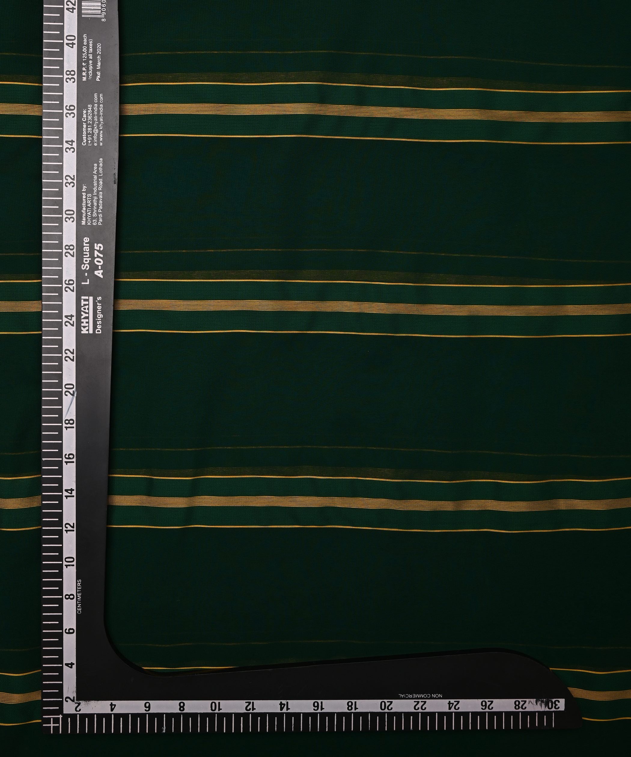 Dark Green Georgette Fabric with Golden Stripes