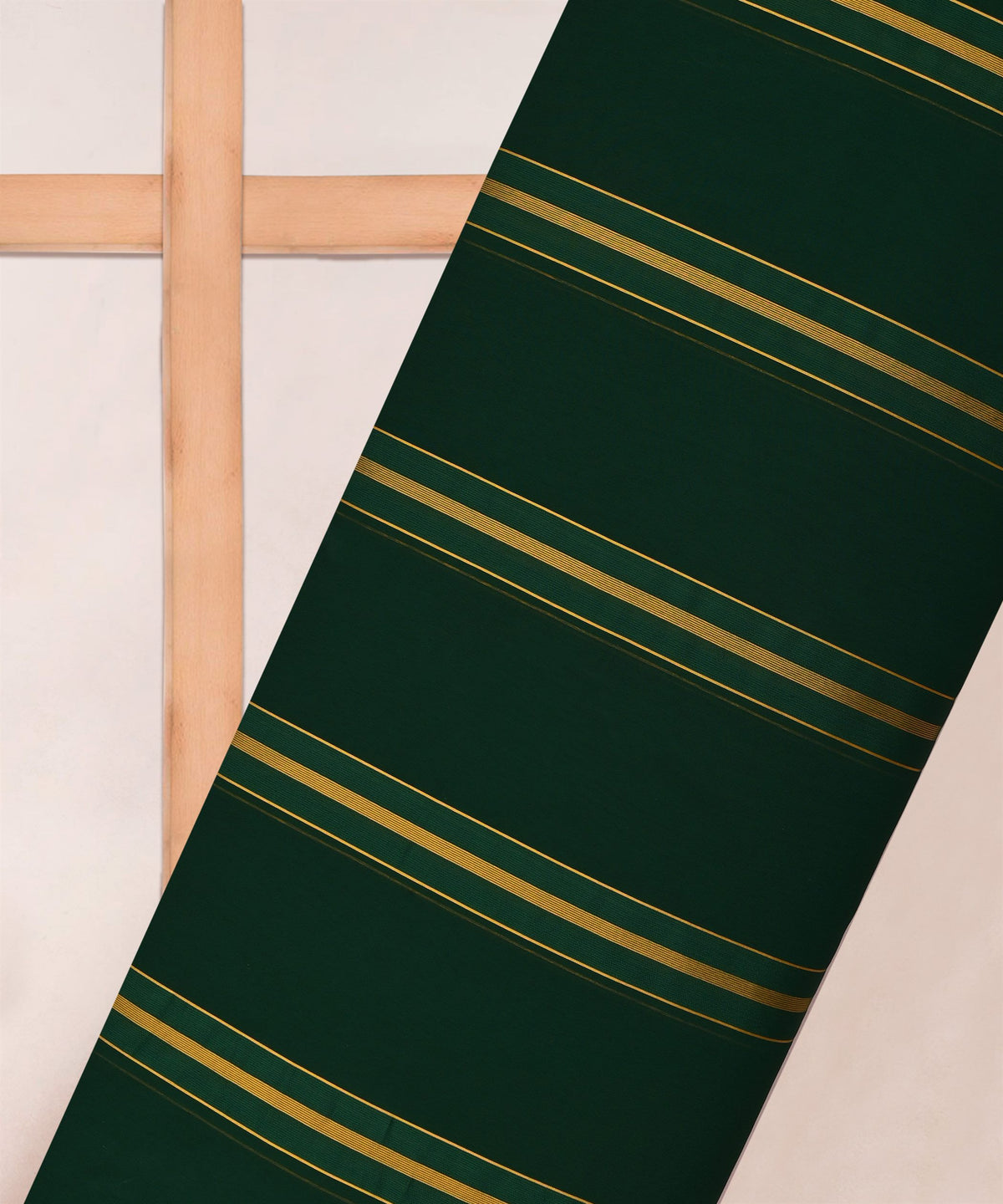 Dark Green Georgette Fabric with Golden Stripes