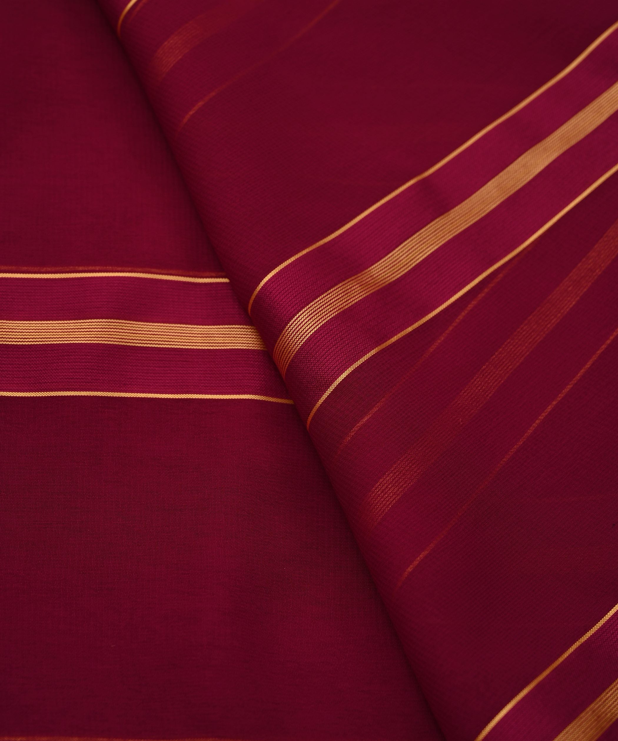 Dark Wine Georgette Fabric with Golden Stripes