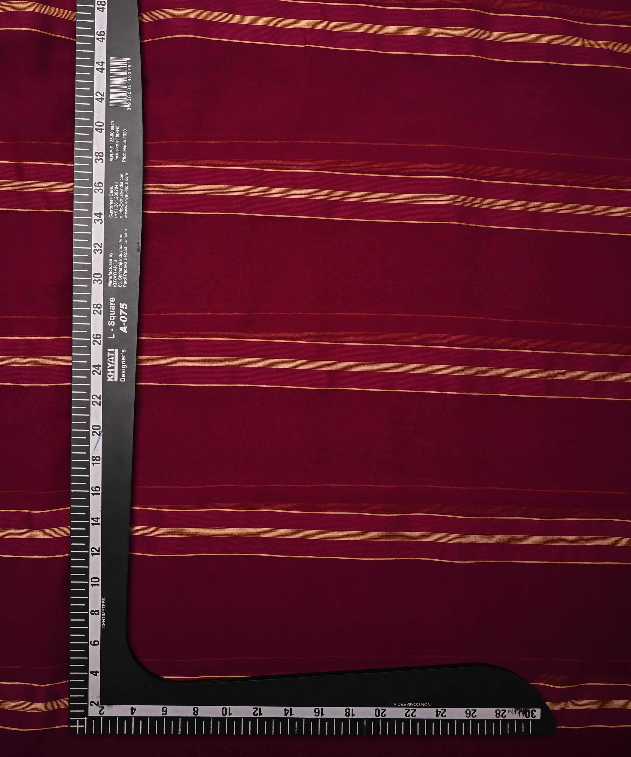 Dark Wine Georgette Fabric with Golden Stripes