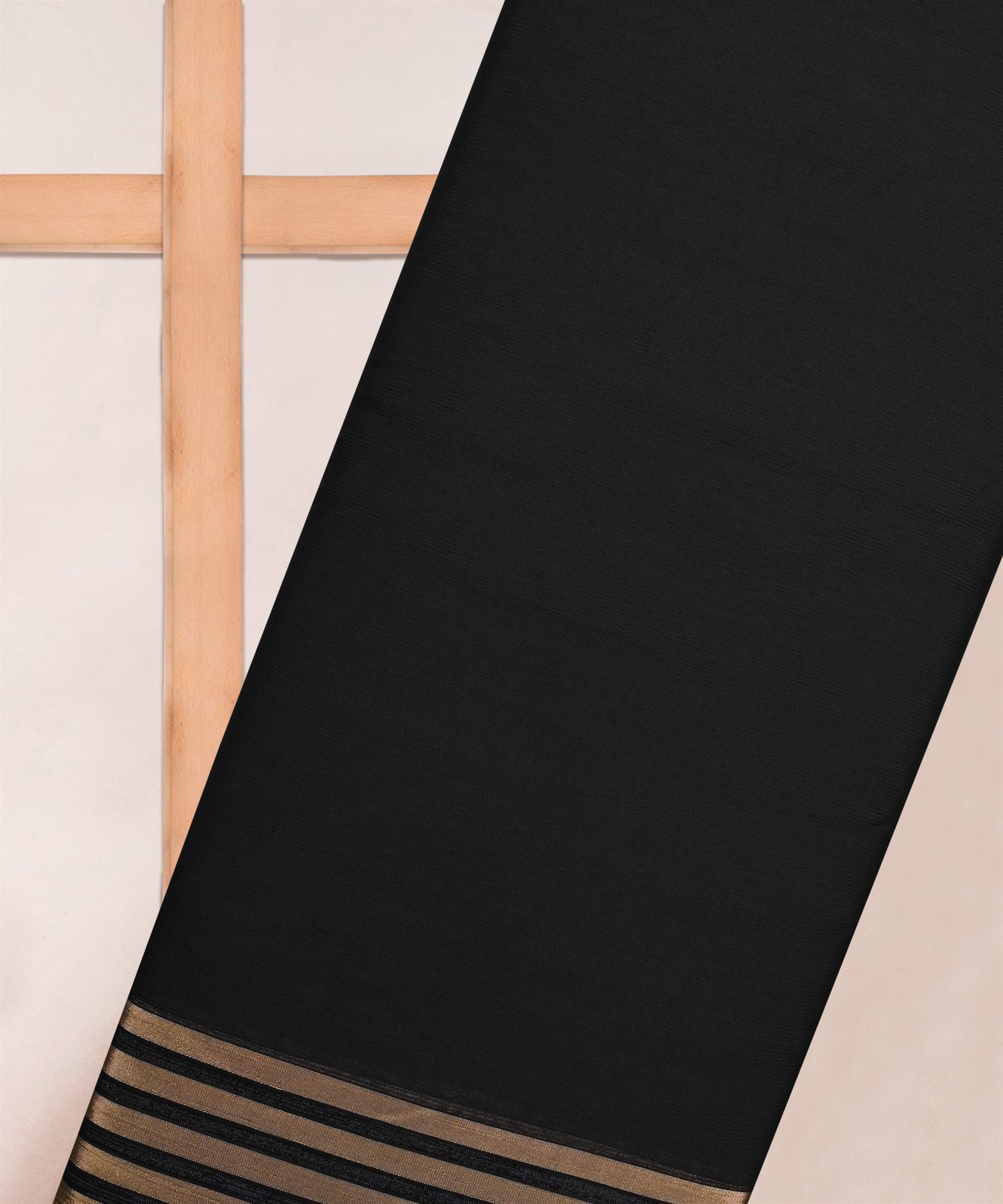 Black Georgette Fabric with Lining Border