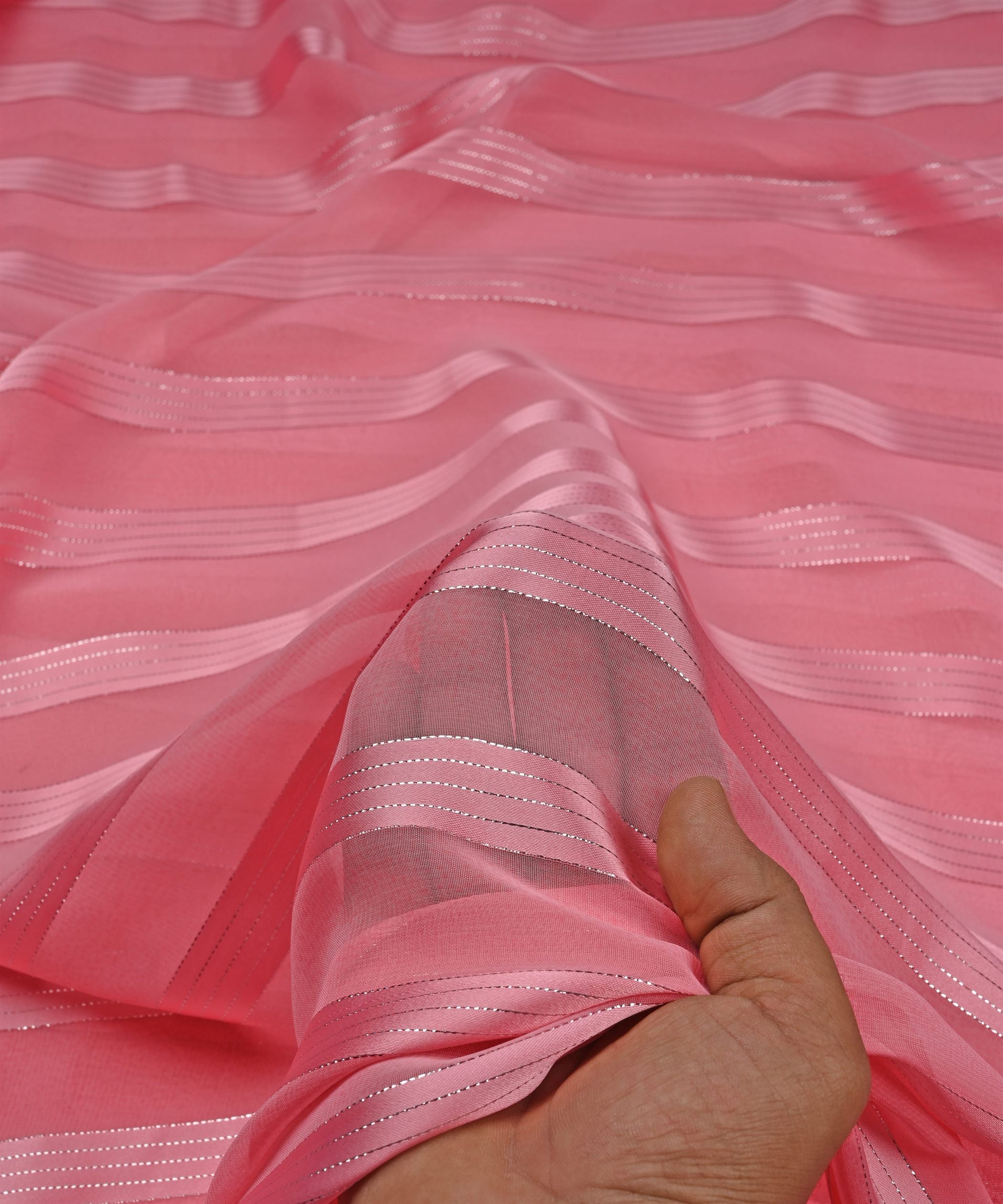 Baby Pink Georgette Fabric with Patta