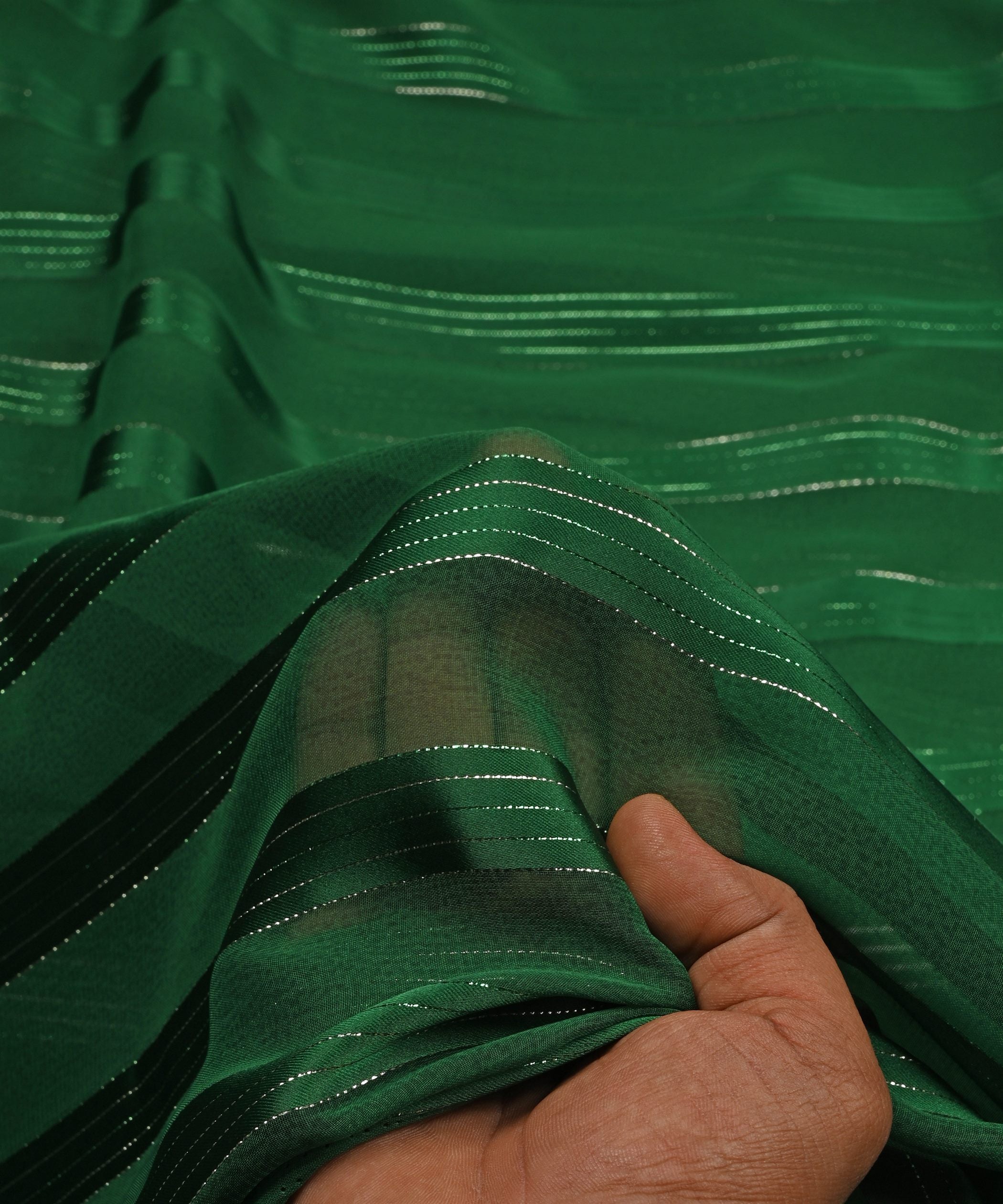 Dark Green Georgette Fabric with Patta