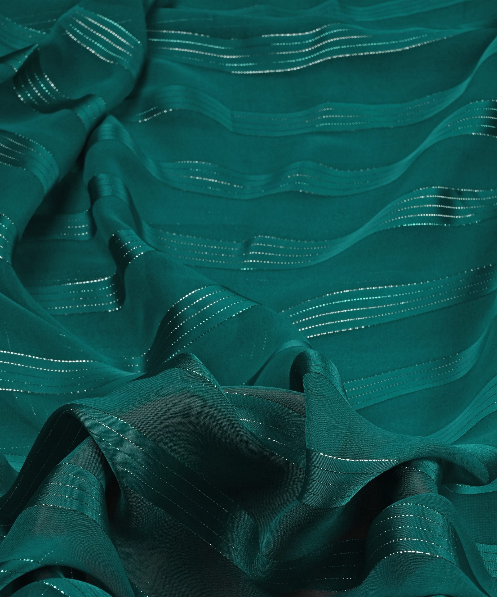 Dark Teal Georgette Fabric with Patta