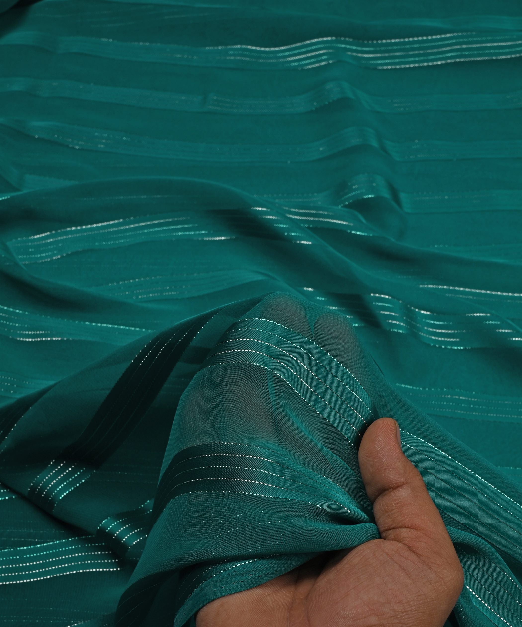 Dark Teal Georgette Fabric with Patta