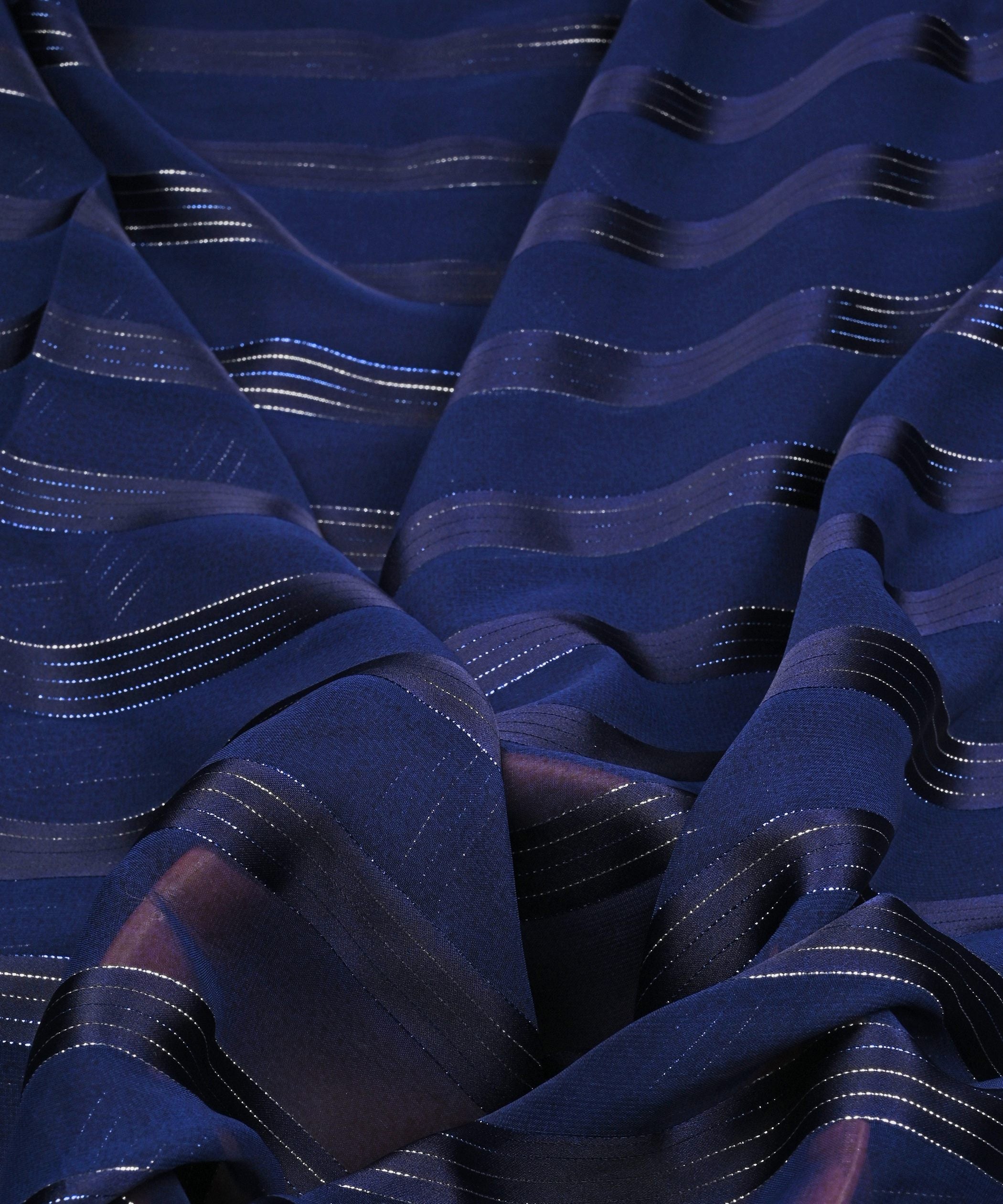 Navy Blue Georgette Fabric with Patta