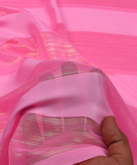 Baby Pink Georgette Fabric with Patta & Stripes