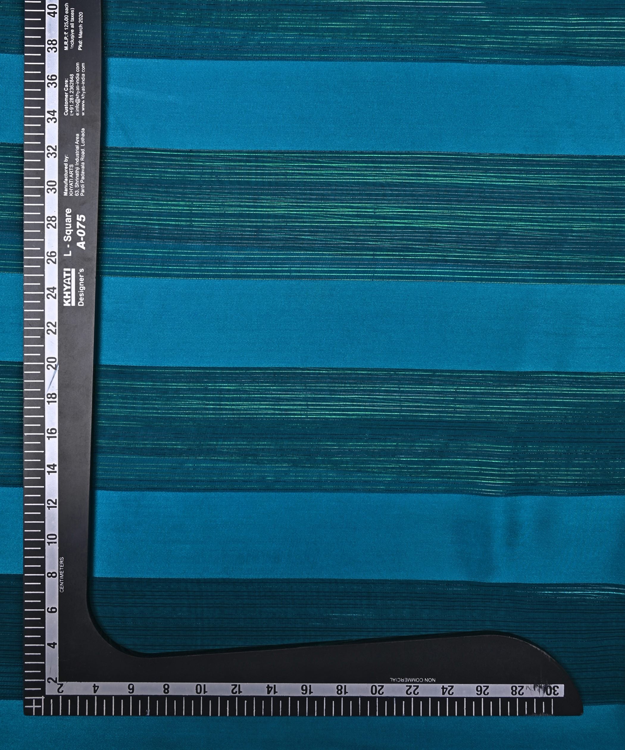 Dark Teal Georgette Fabric with Patta & Stripes