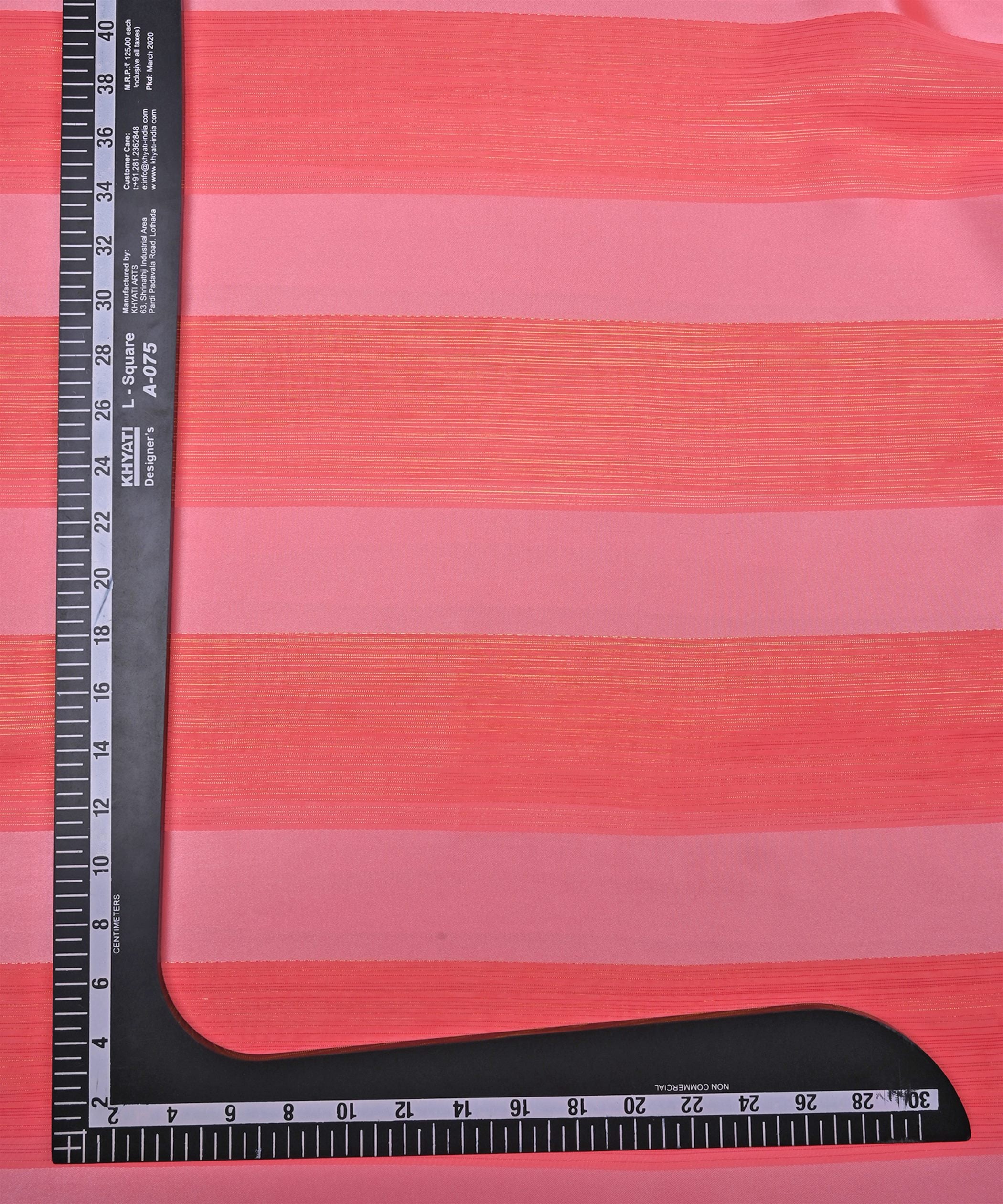 Light Peach Georgette Fabric with Patta & Stripes