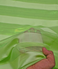 Pista Green Georgette Fabric with Patta & Stripes