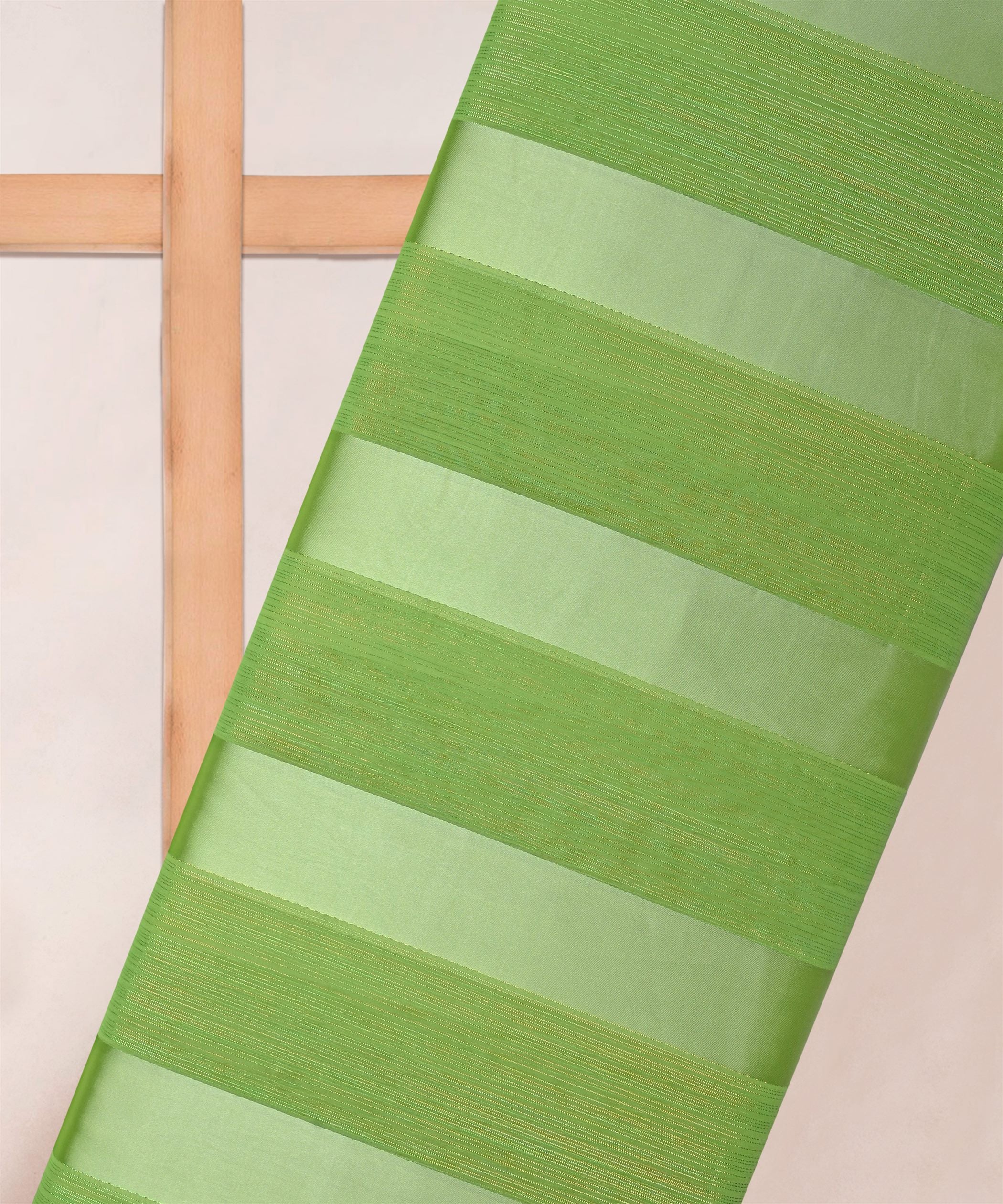 Pista Green Georgette Fabric with Patta & Stripes