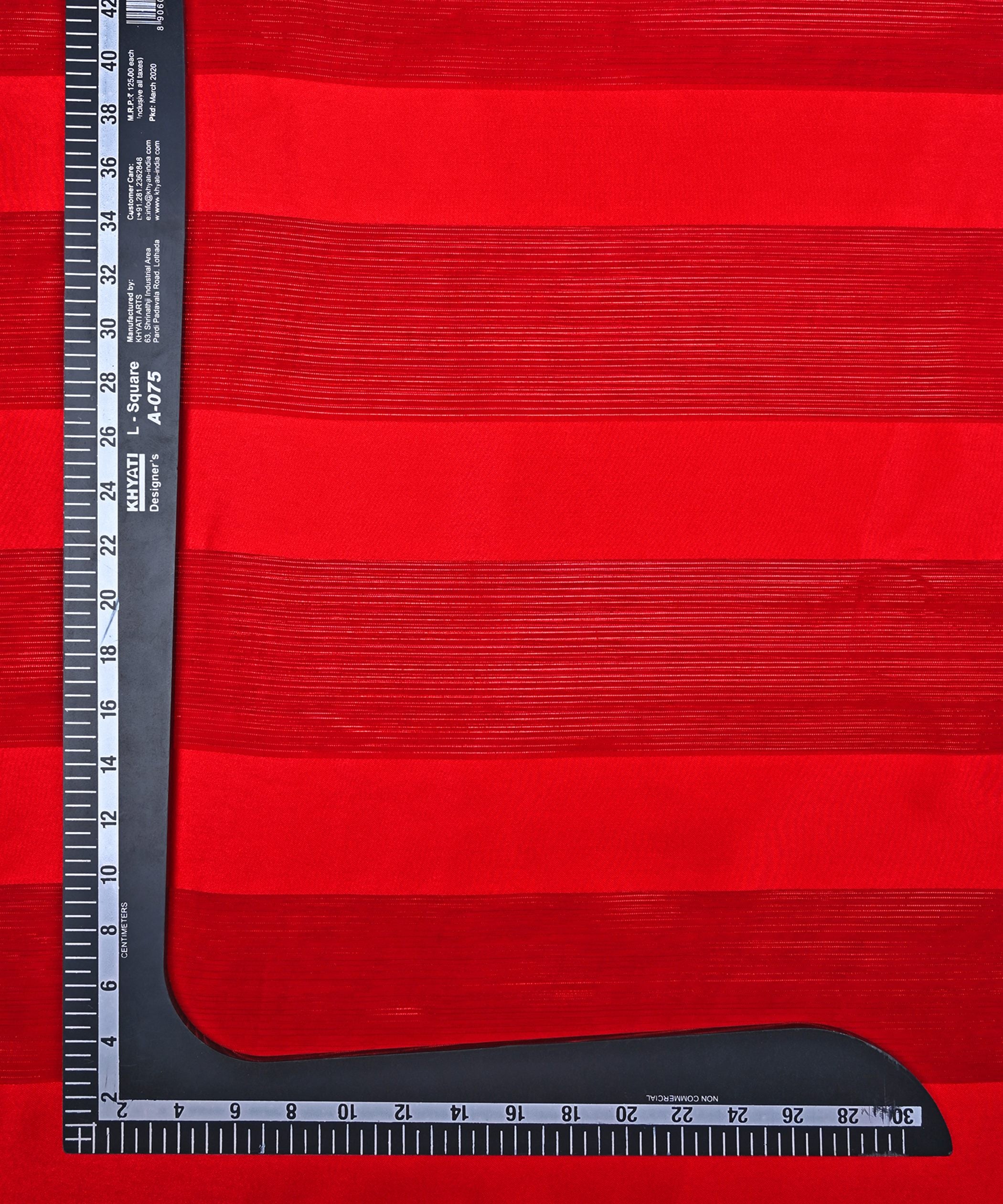 Red Georgette Fabric with Patta & Stripes