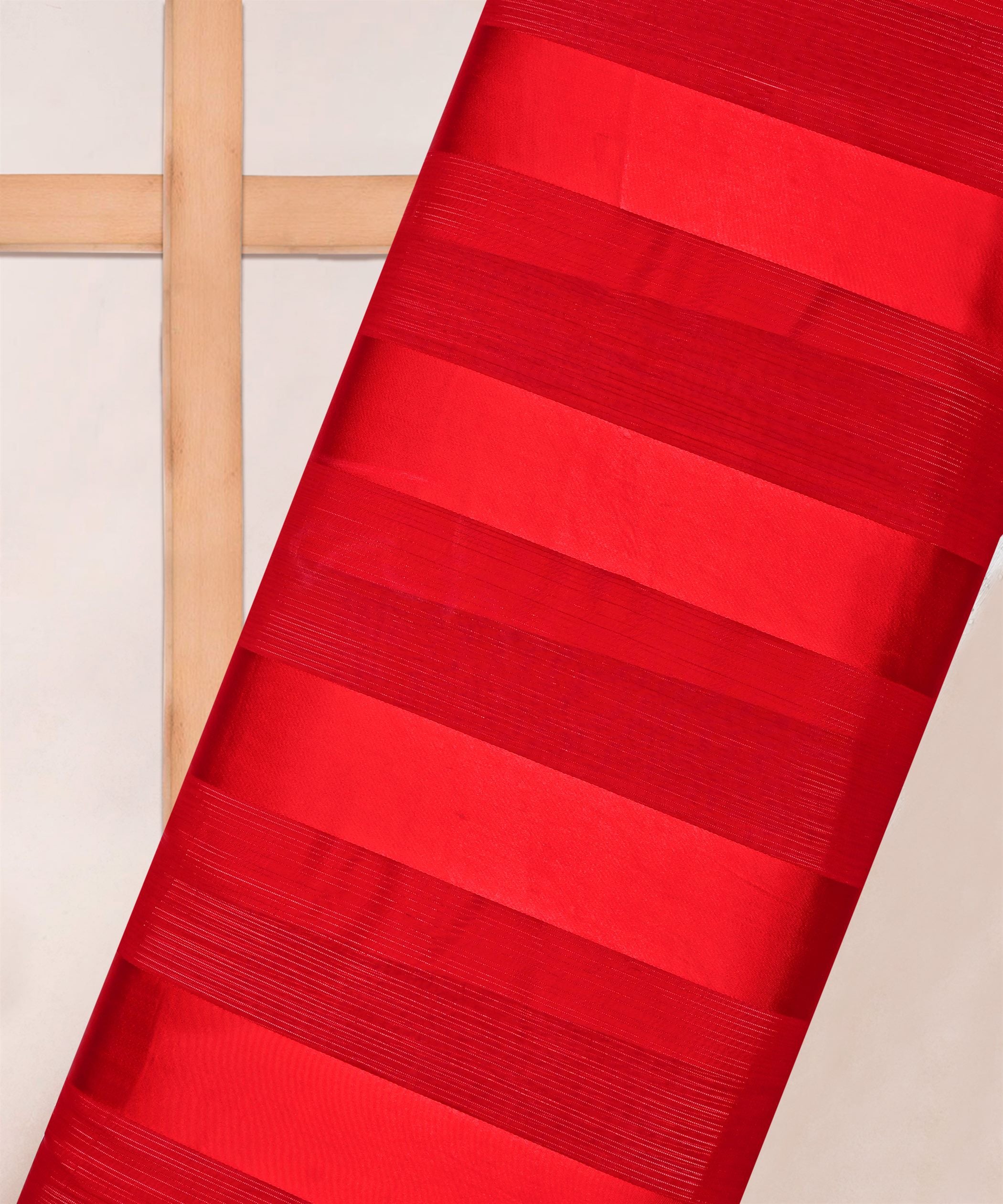 Red Georgette Fabric with Patta & Stripes