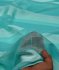Sky Blue Georgette Fabric with Patta & Stripes