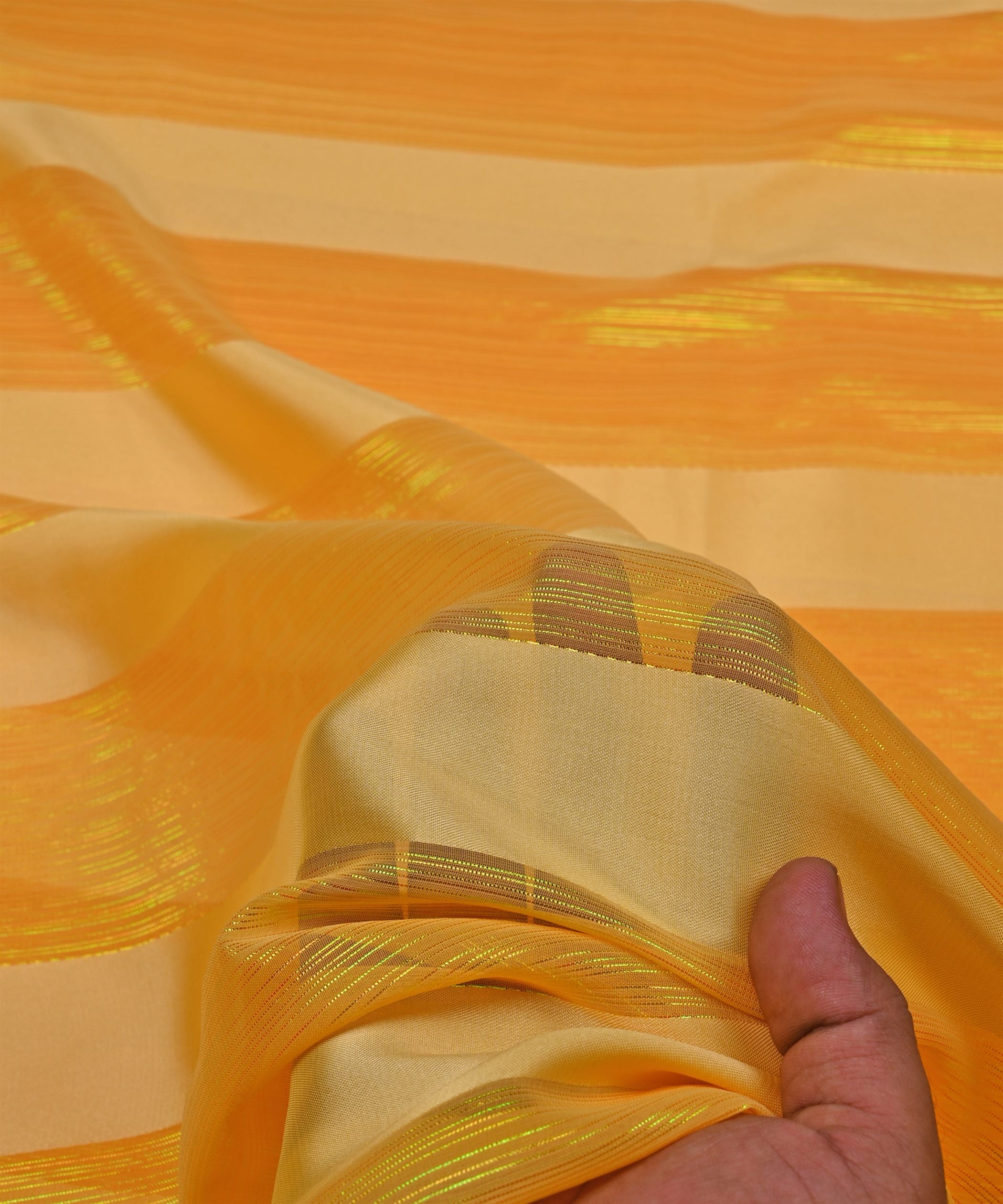 Yellow Georgette Fabric with Patta & Stripes