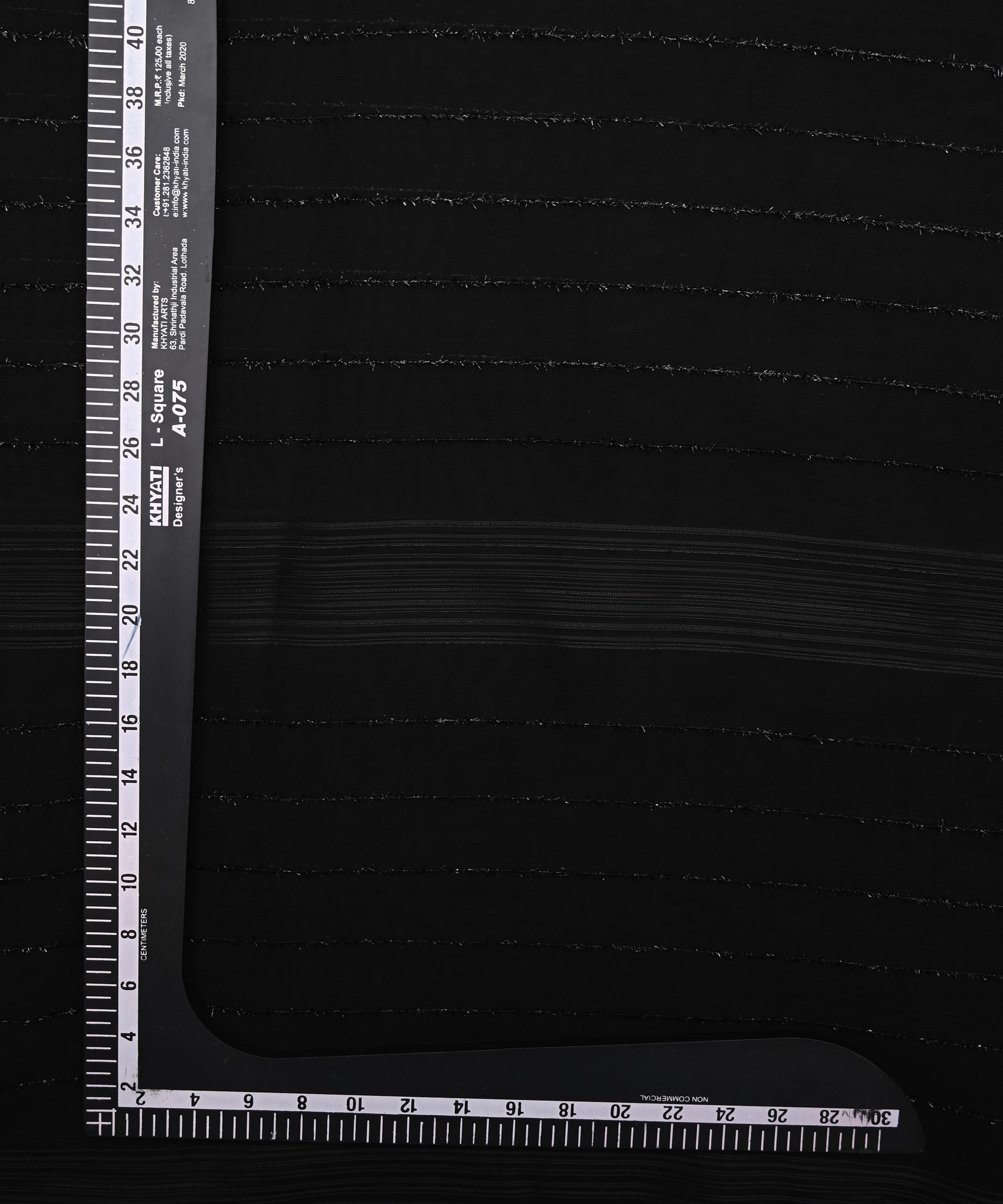 Black Georgette Fabric with Satin and Fur Stripes