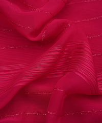 Hot Pink Georgette Fabric with Satin and Fur Stripes