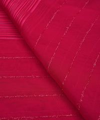 Hot Pink Georgette Fabric with Satin and Fur Stripes