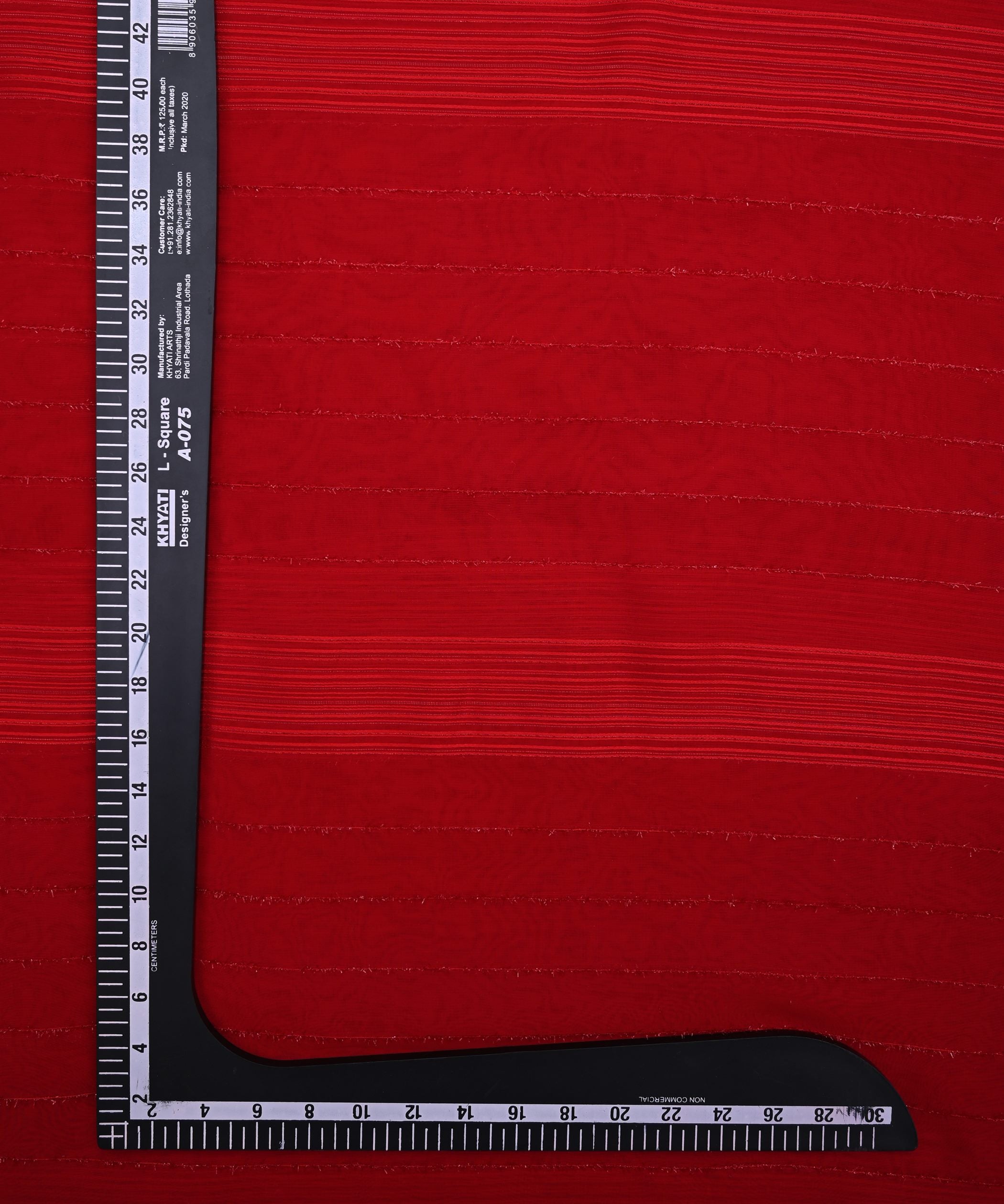 Red Georgette Fabric with Satin and Fur Stripes