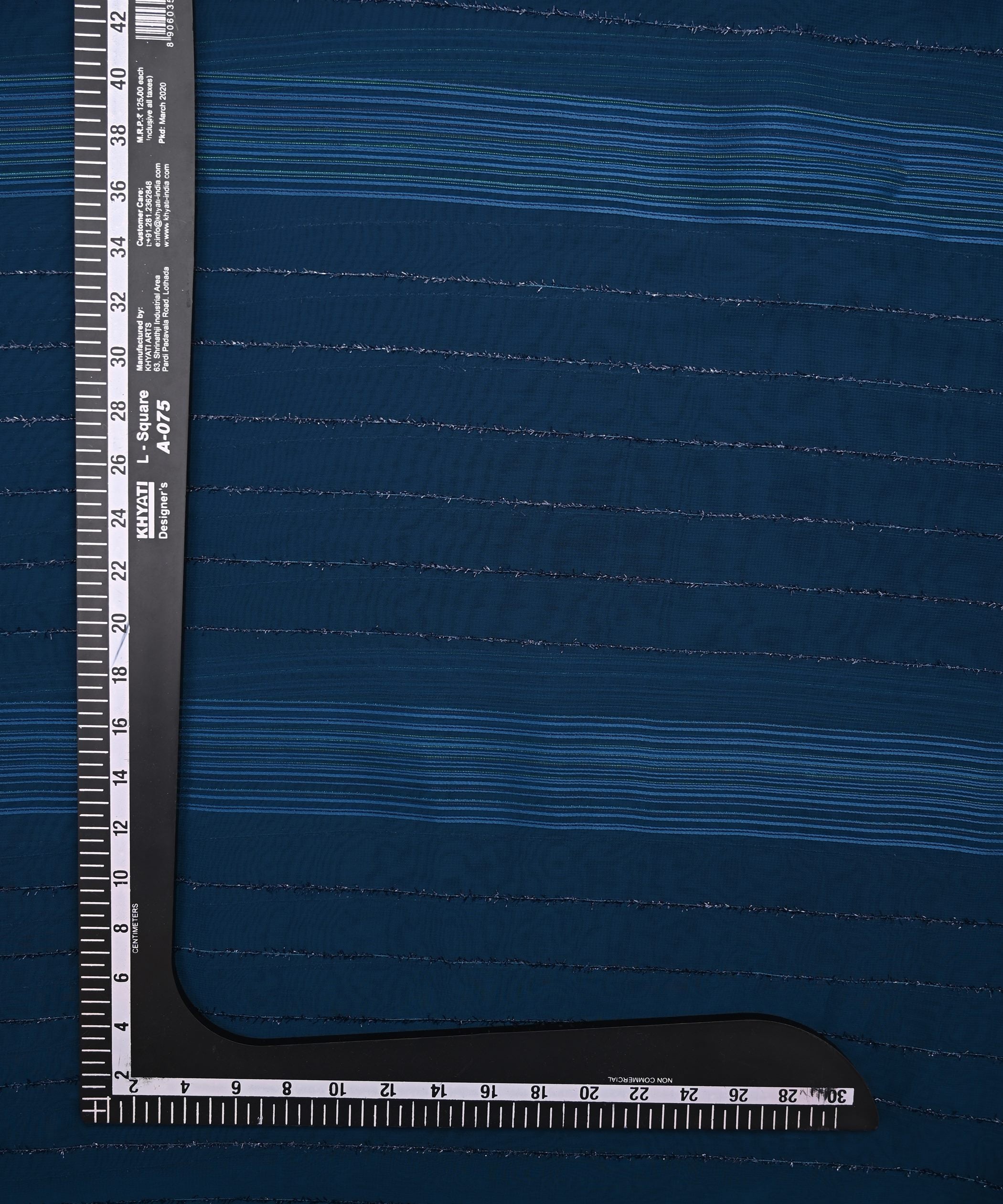 Teal Georgette Fabric with Satin and Fur Stripes