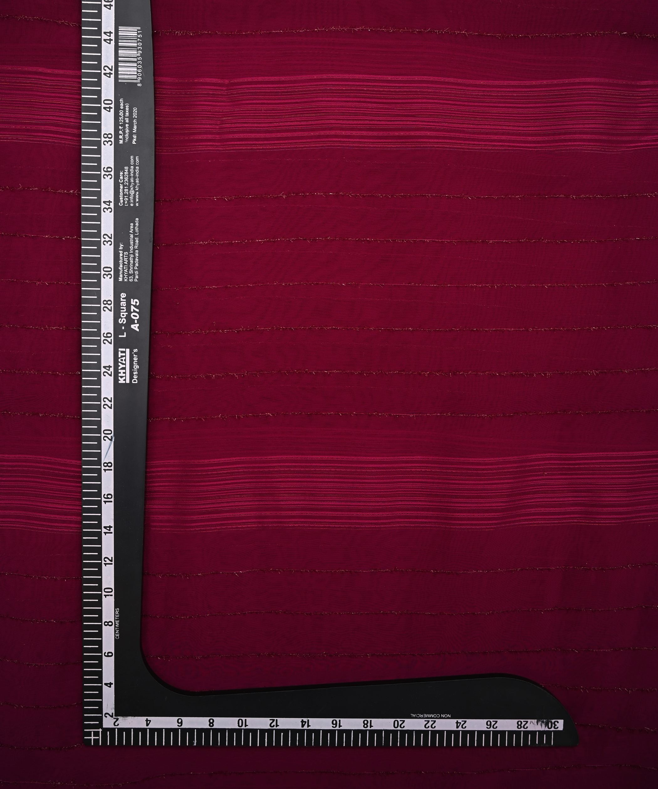 Wine Georgette Fabric with Satin and Fur Stripes
