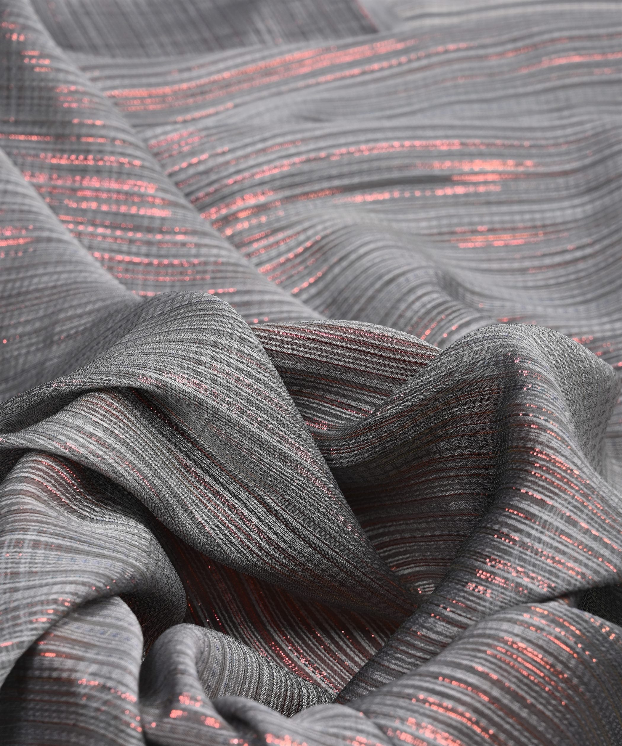 Grey Georgette fabric with Satin patta