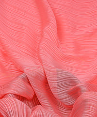 Peach Georgette fabric with Satin patta
