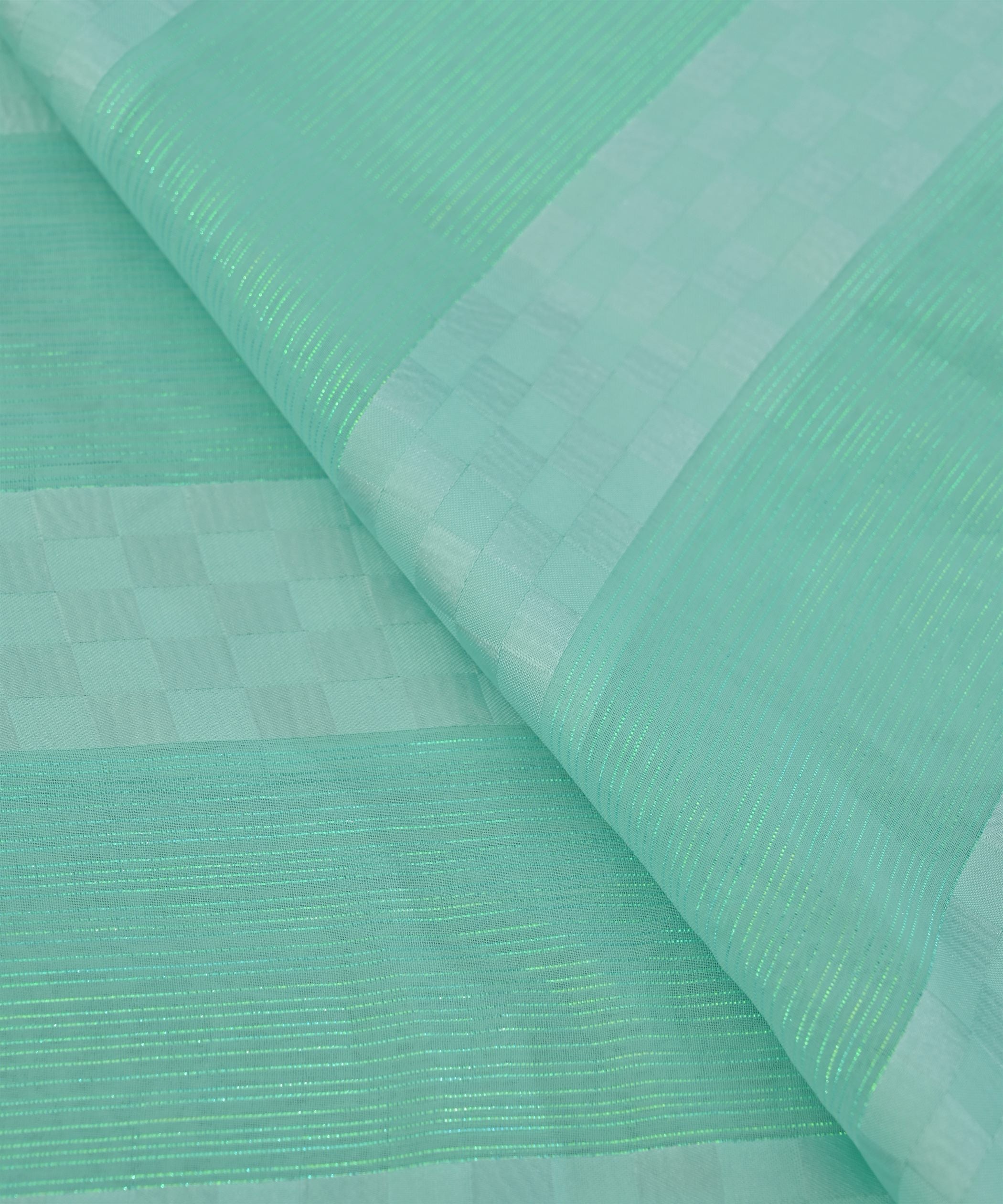 Aqua Blue Georgette Fabric with Satin Patta and Checks