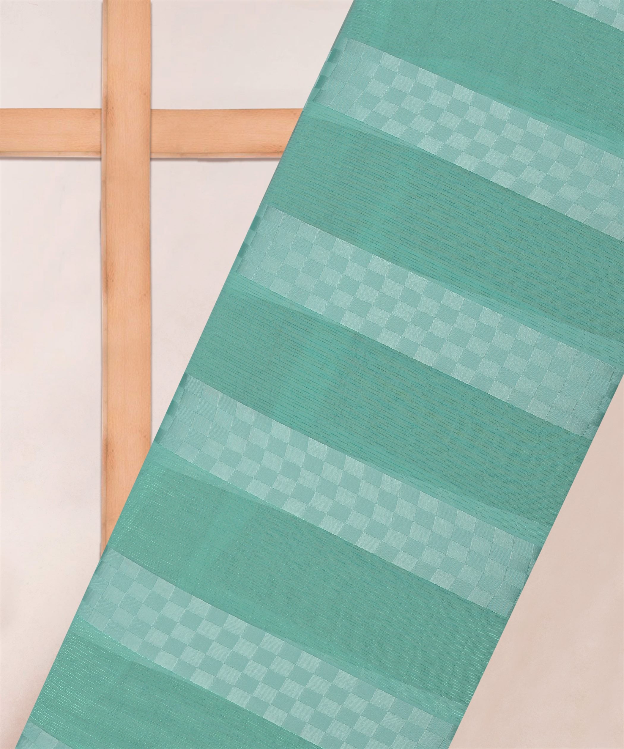 Aqua Blue Georgette Fabric with Satin Patta and Checks