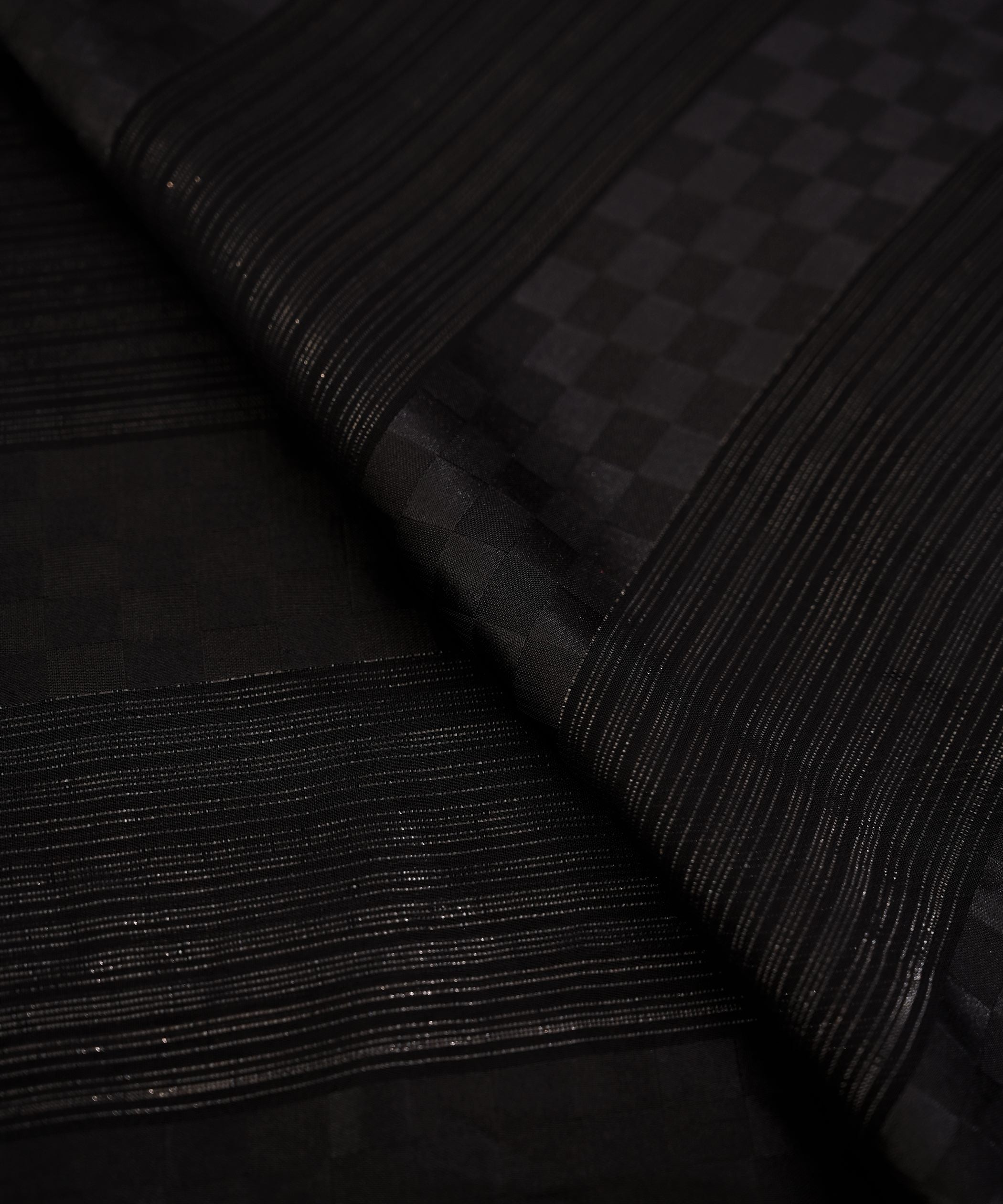 Black Georgette Fabric with Satin Patta and Checks