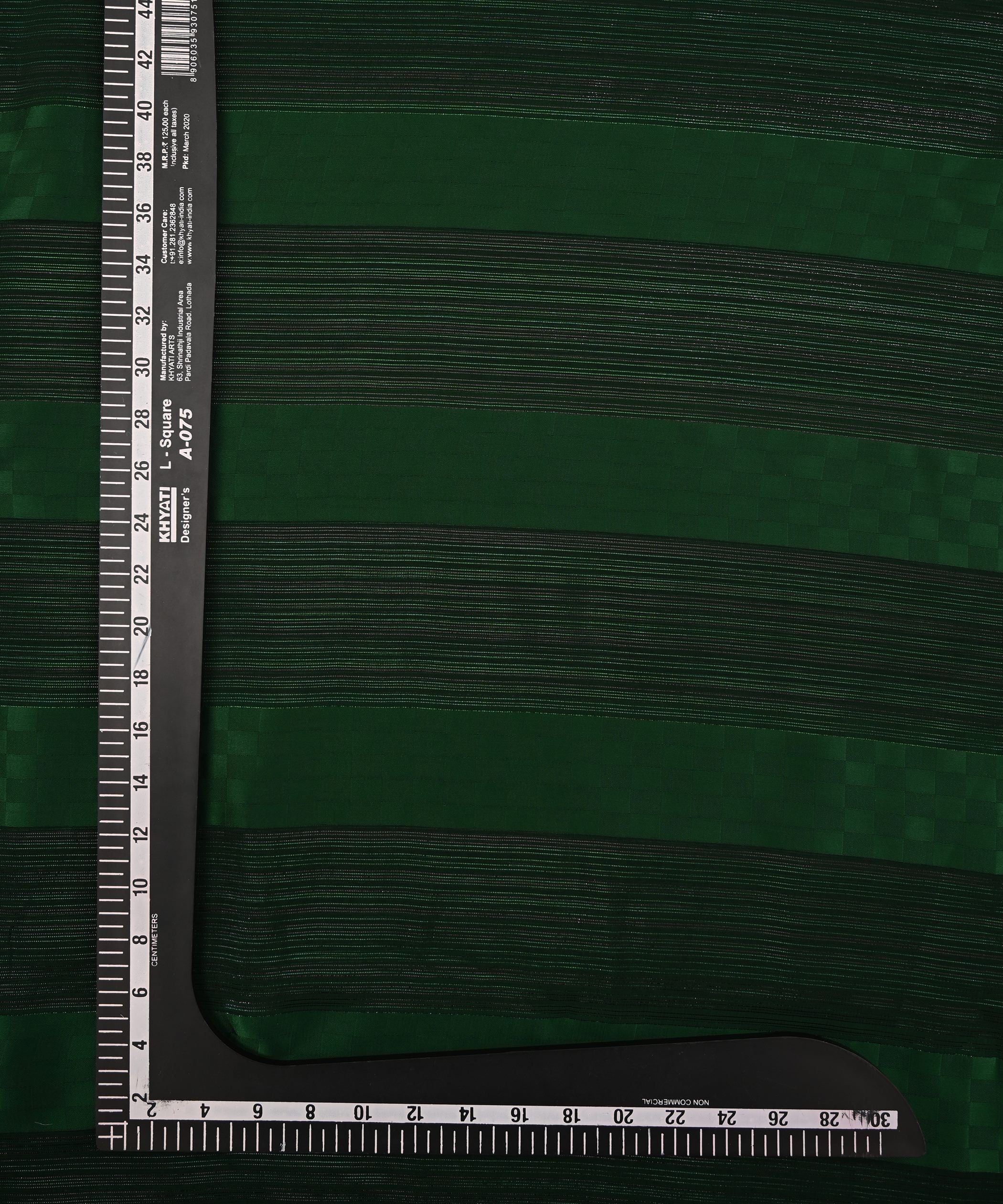 Dark Green Georgette Fabric with Satin Patta and Checks