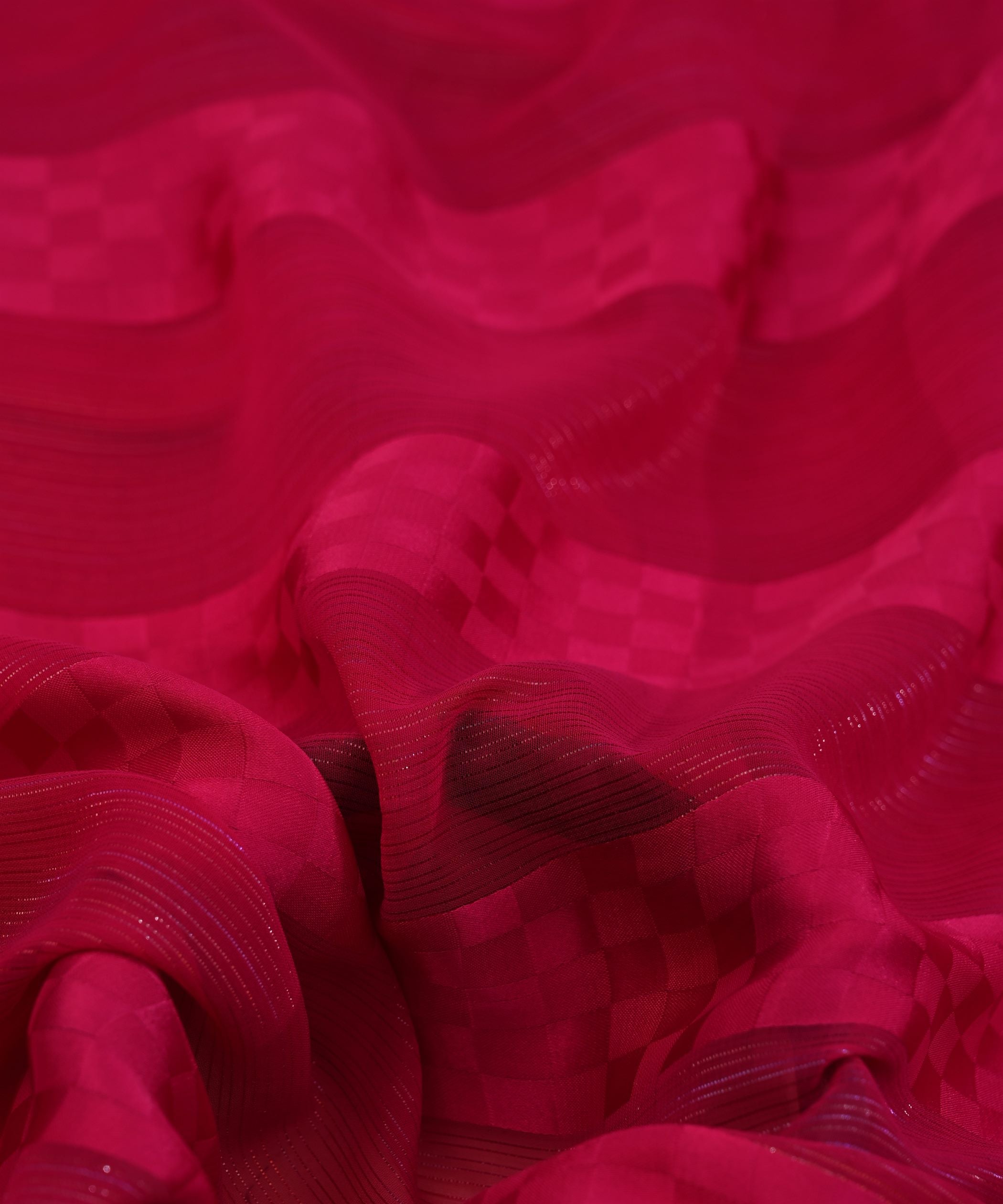 Hot Pink Georgette Fabric with Satin Patta and Checks