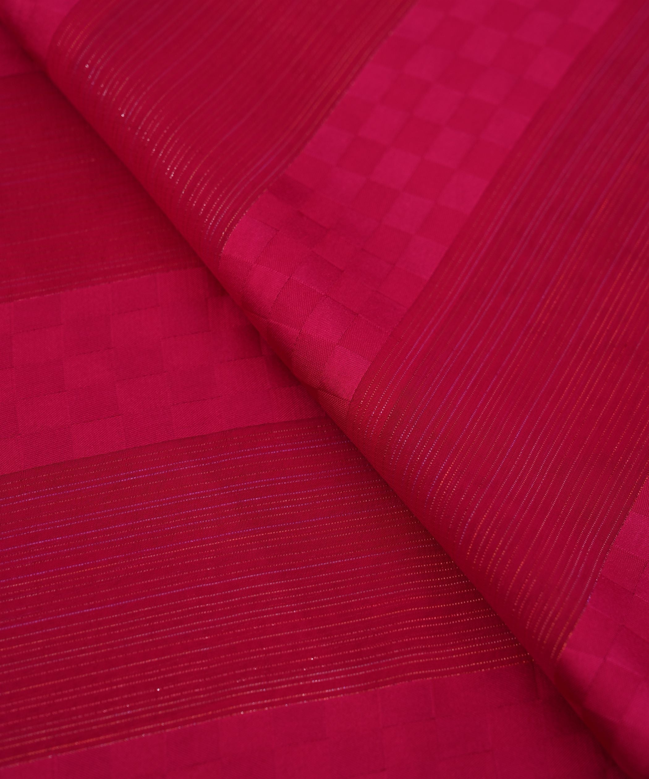 Hot Pink Georgette Fabric with Satin Patta and Checks