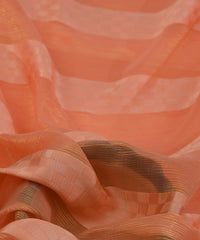 Peach Georgette Fabric with Satin Patta and Checks