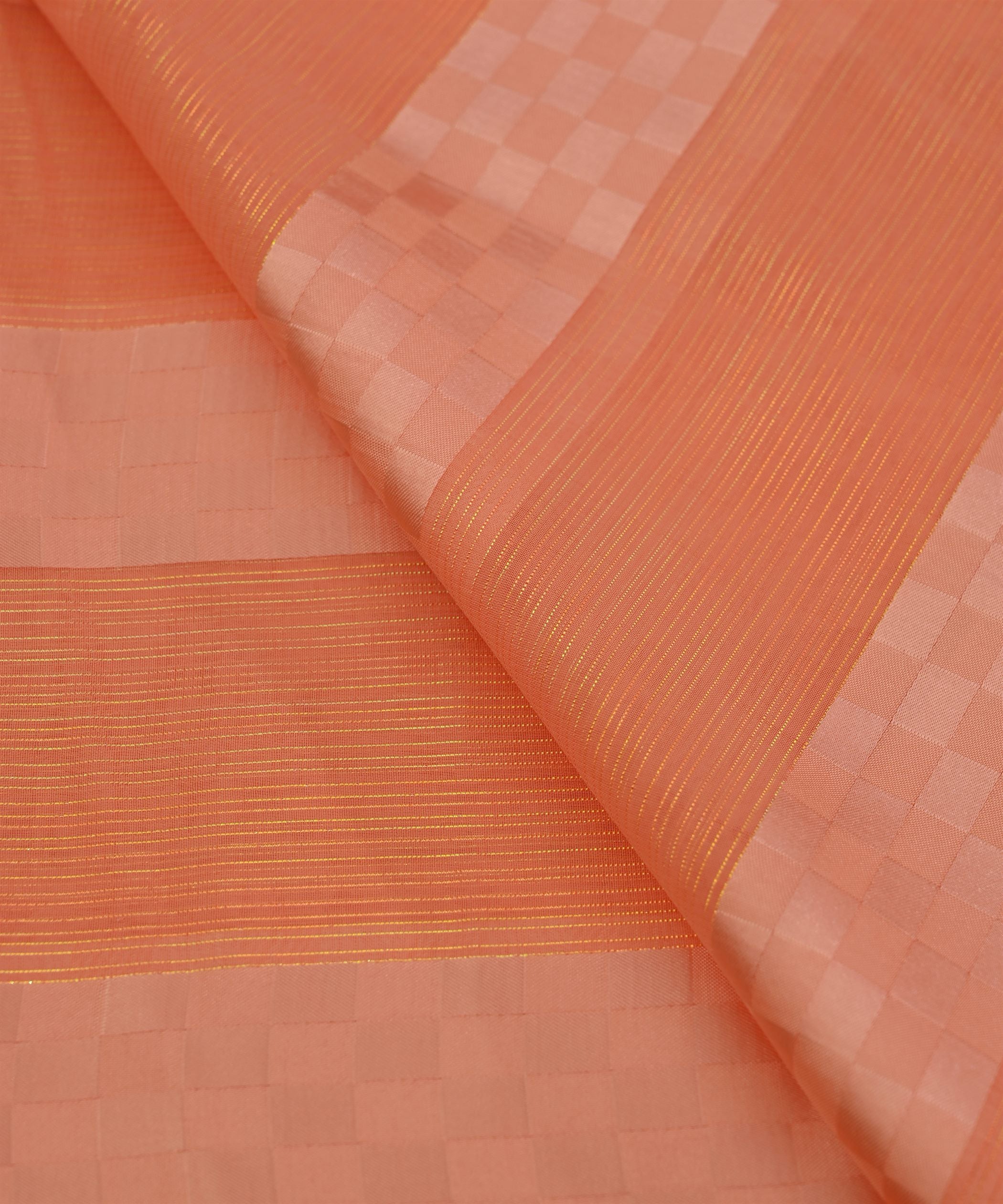 Peach Georgette Fabric with Satin Patta and Checks