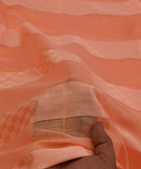 Peach Georgette Fabric with Satin Patta and Checks