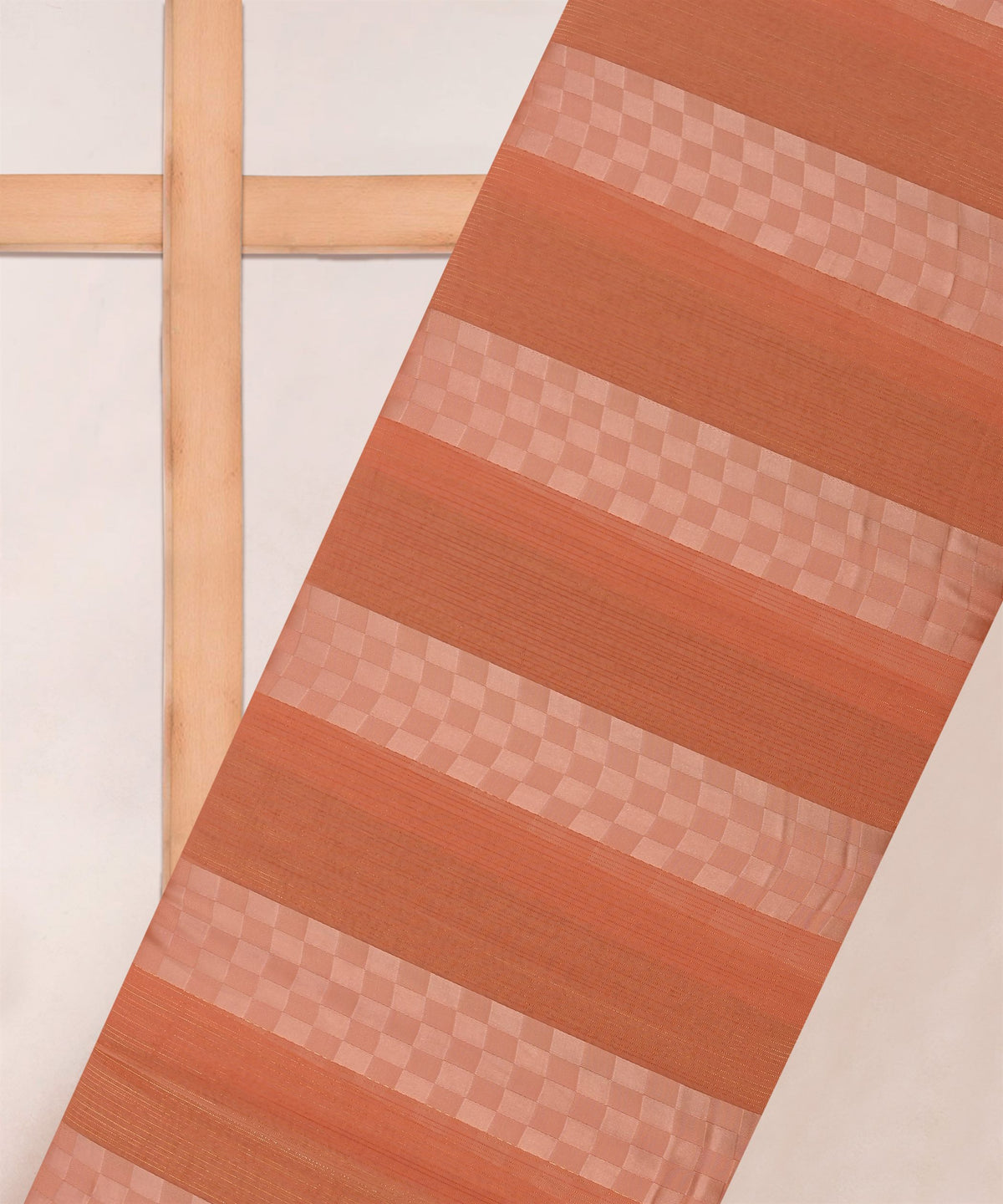 Peach Georgette Fabric with Satin Patta and Checks