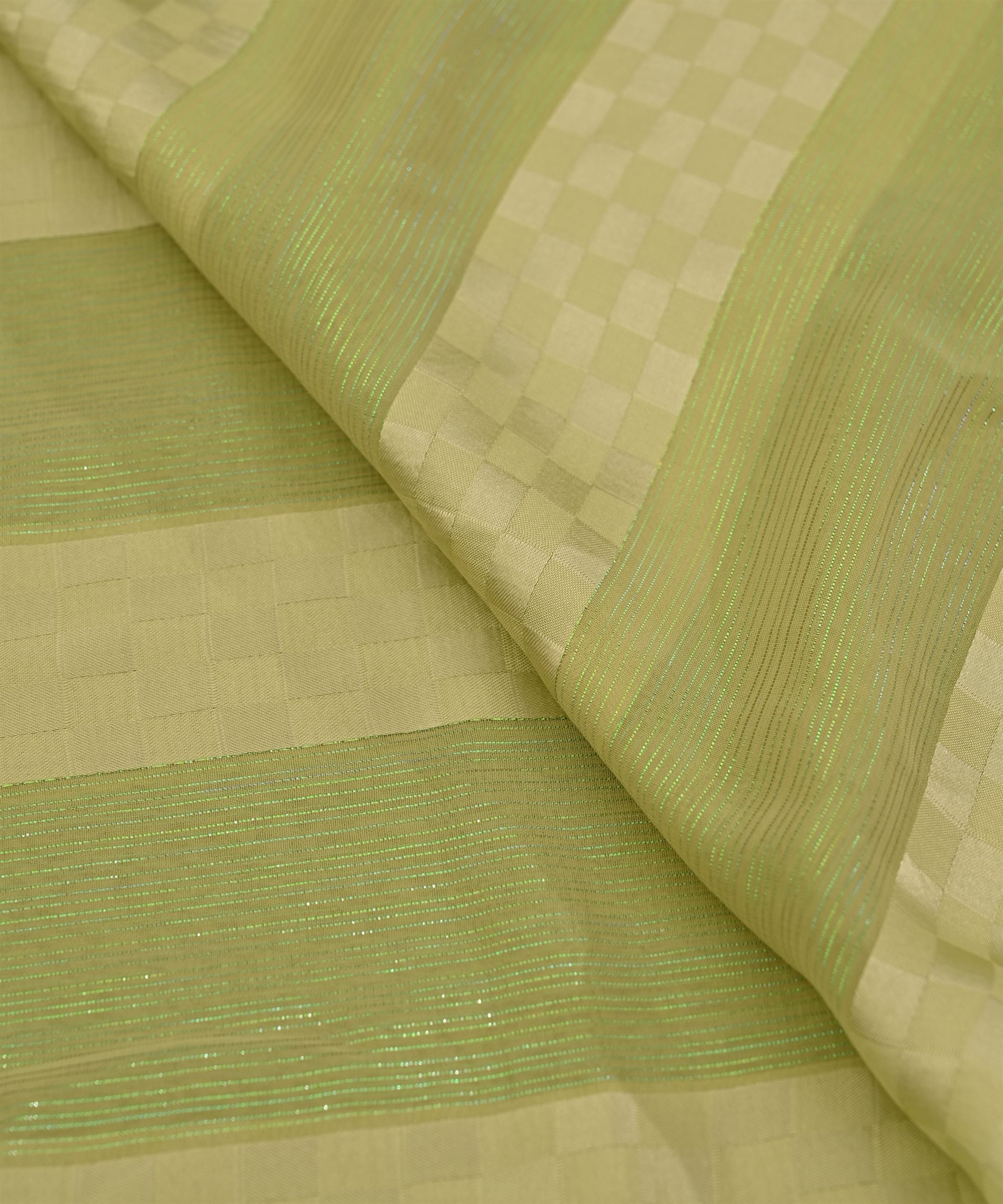 Pista Green Georgette Fabric with Satin Patta and Checks