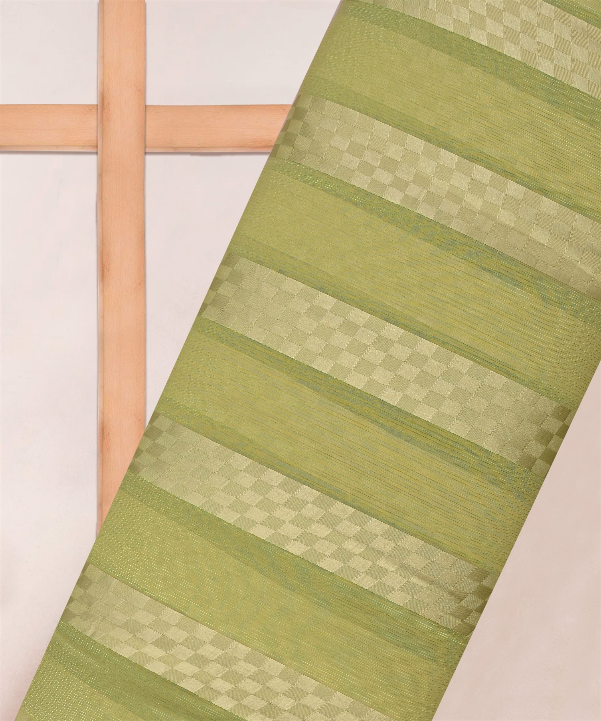 Pista Green Georgette Fabric with Satin Patta and Checks