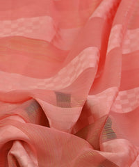 Reddish Pink Georgette Fabric with Satin Patta and Checks