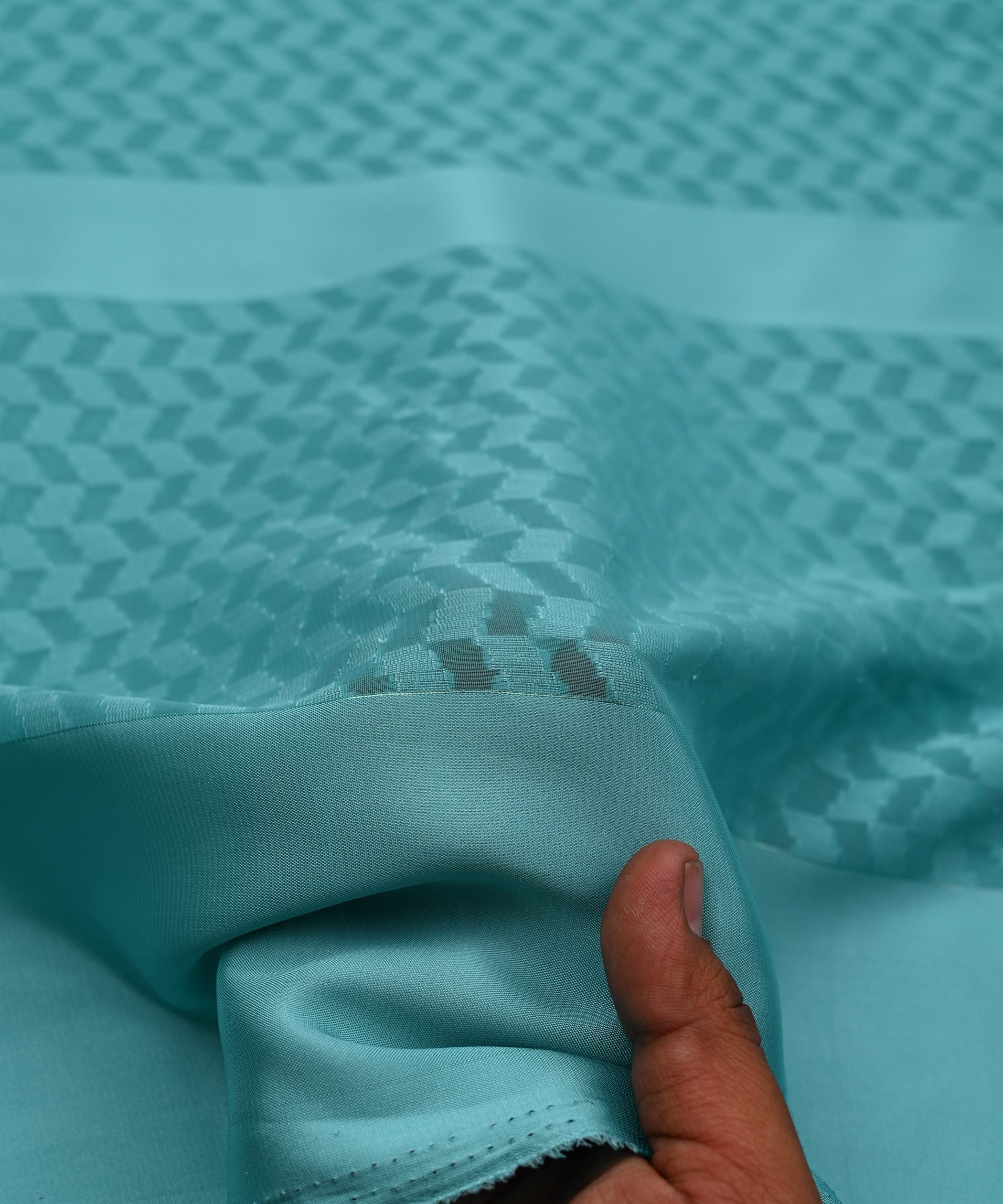 Aqua Blue Georgette Fabric with Satin Pattern