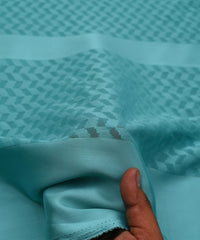 Aqua Blue Georgette Fabric with Satin Pattern