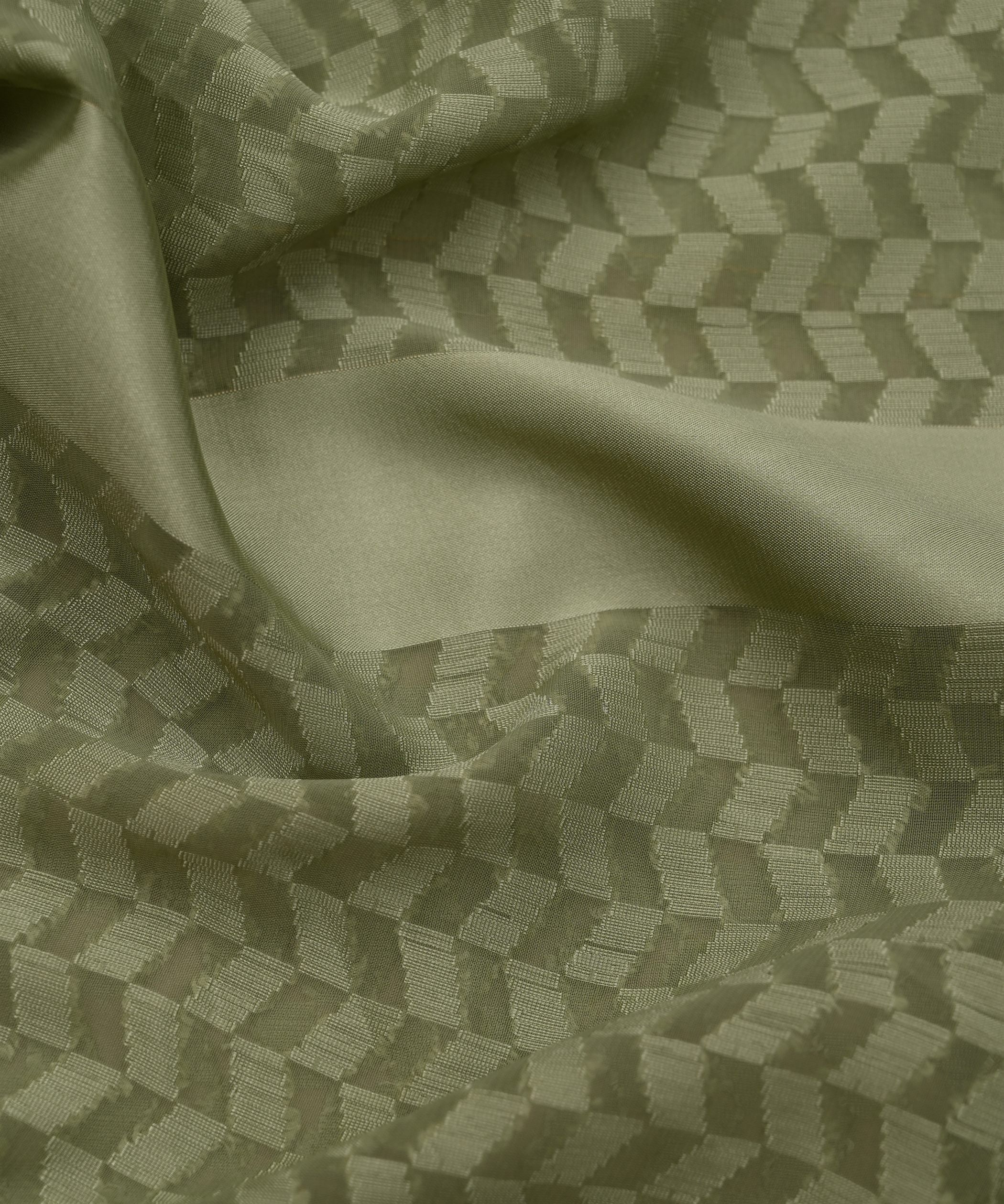 Olive Georgette Fabric with Satin Pattern