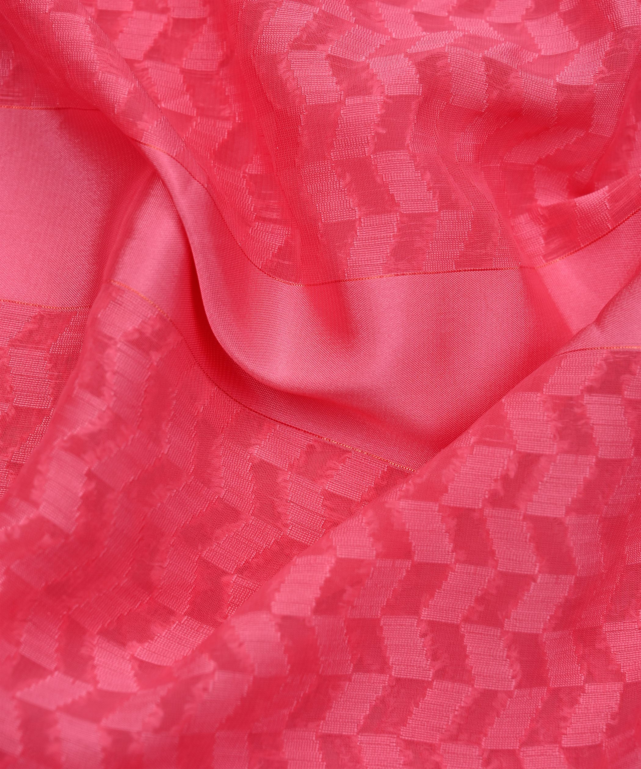 Rouge Pink Georgette Fabric with Satin Pattern