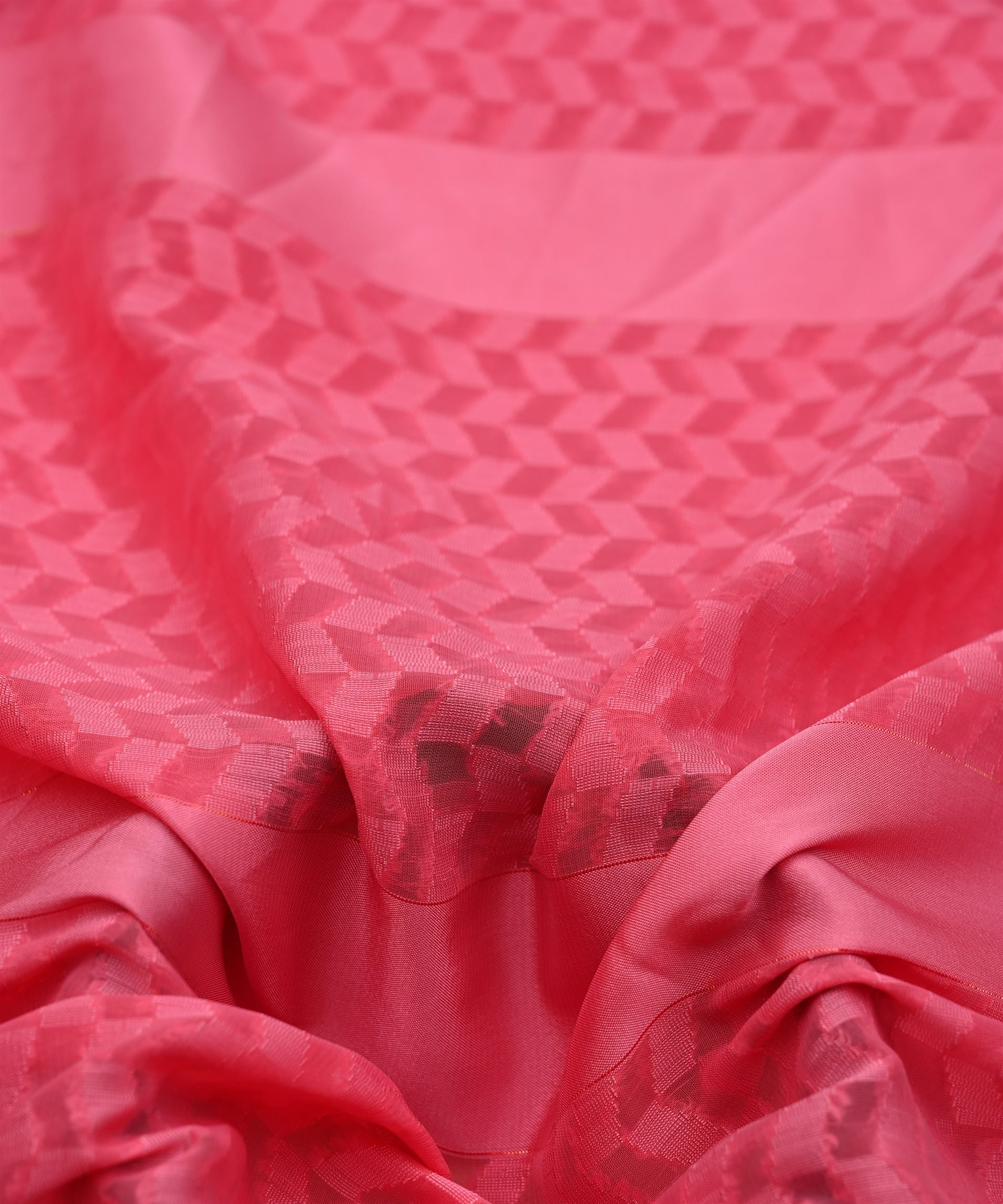 Rouge Pink Georgette Fabric with Satin Pattern